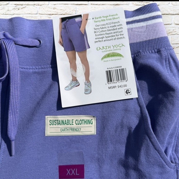 NWT Earth Yoga French Terry Rib Trim Purple Women's Shorts Size XXL - Picture 4 of 4